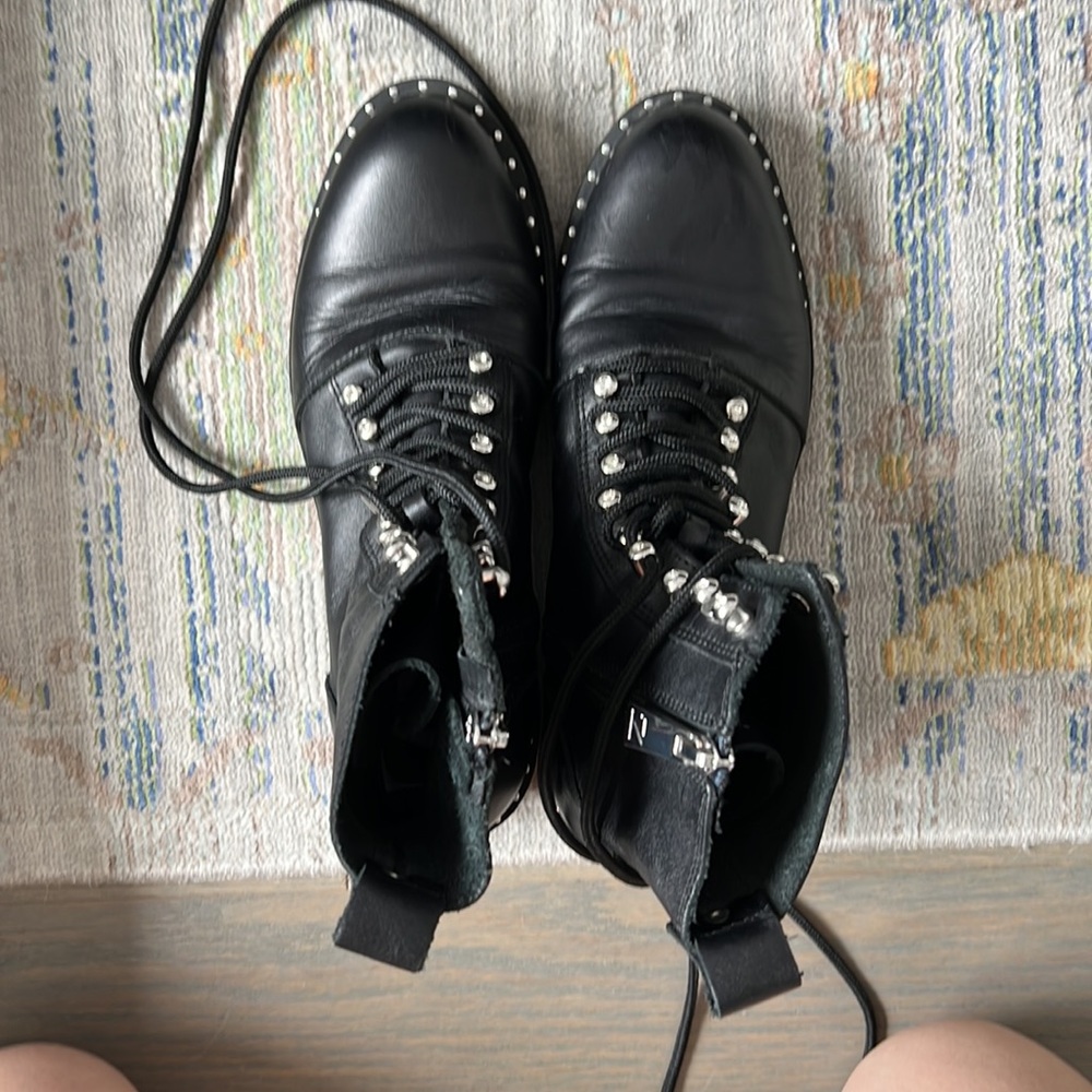 ZARA Leather Moto Ankle Boots w/ Studs – Size 6.5 (EU 37) - Picture 5 of 13